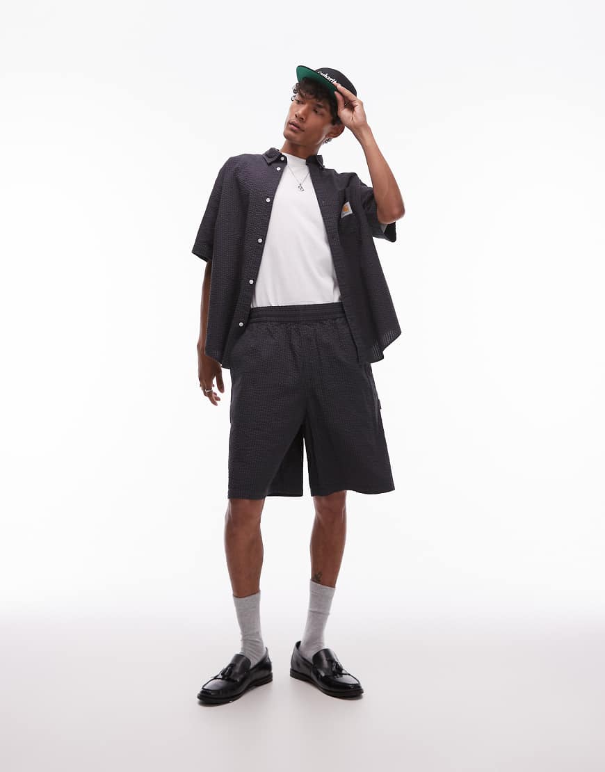 Toland seersucker regular fit short co-ord in black