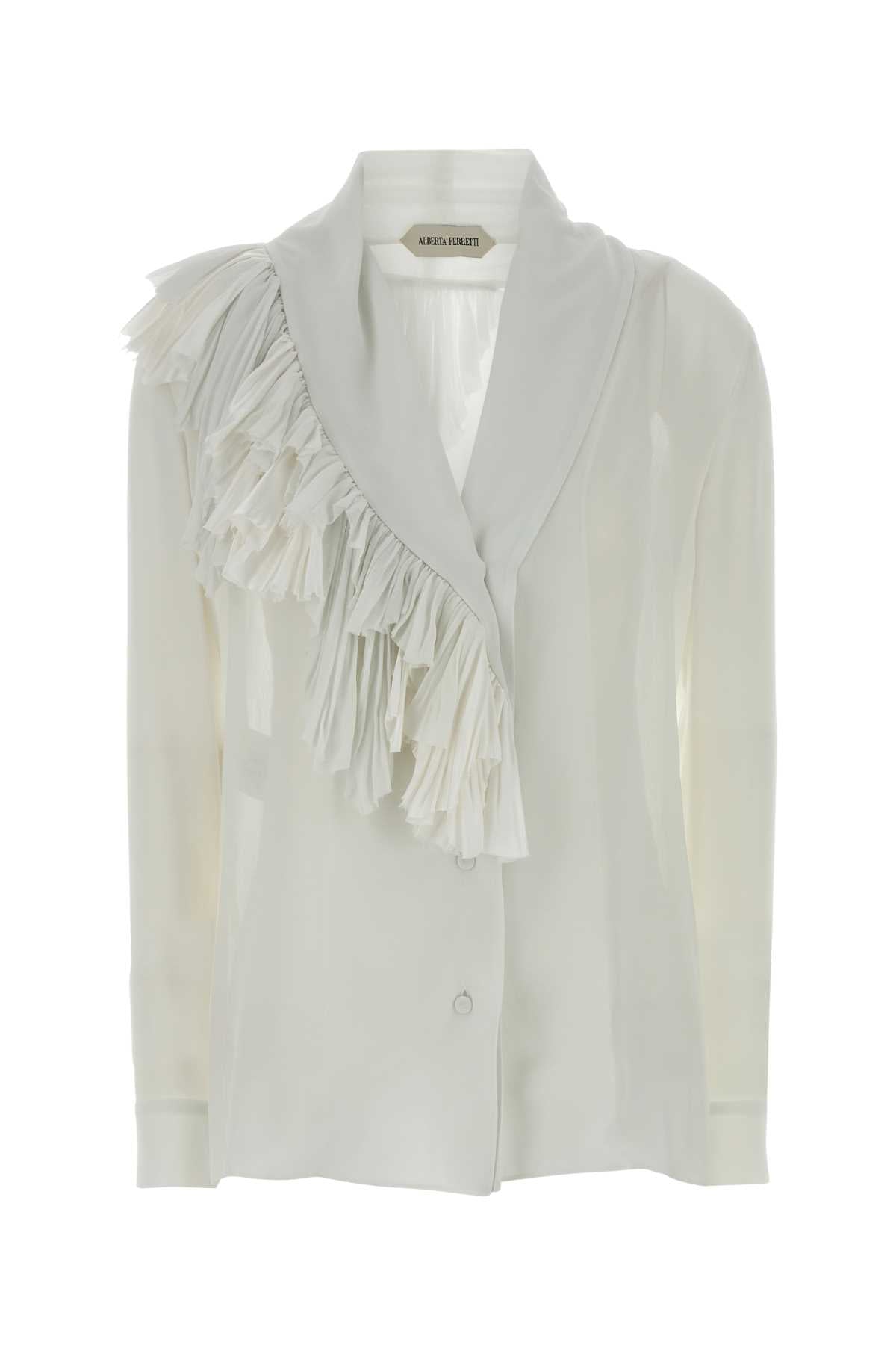 Ruffle-Trimmed Silk Dress — White