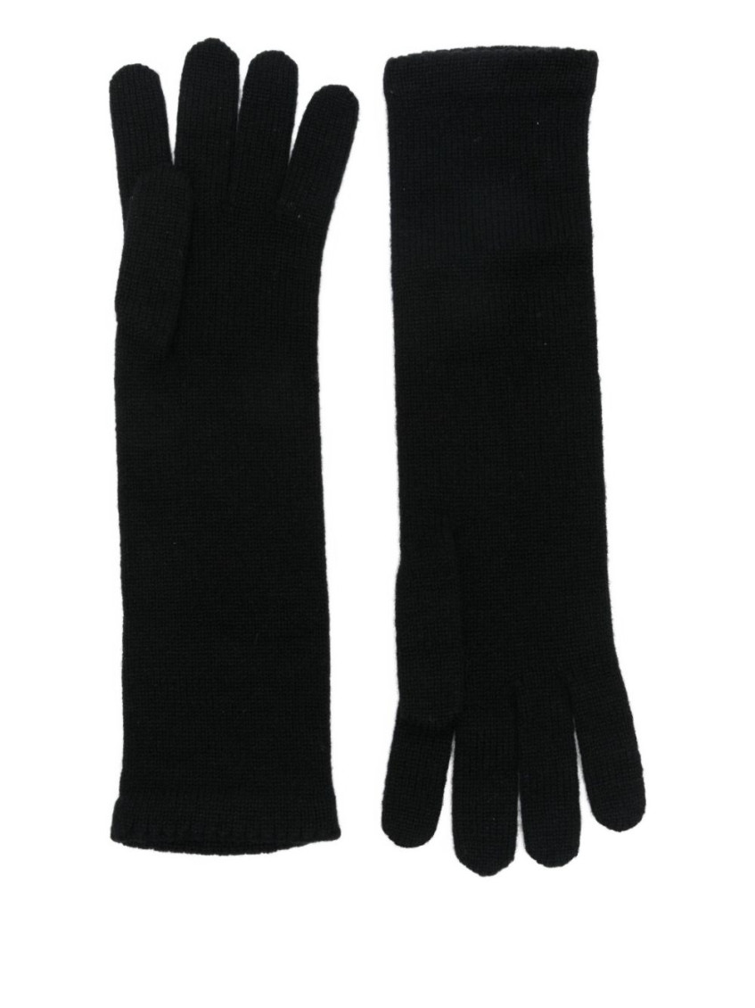 Black Solid Knitted Gloves
