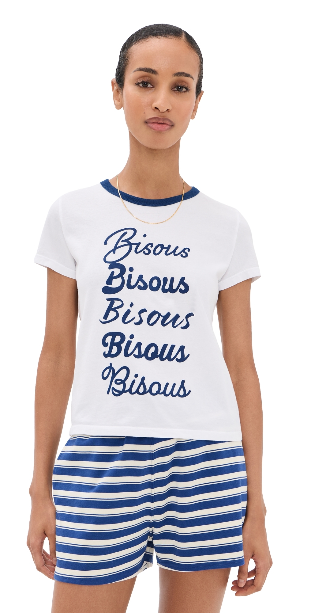 Bisous Ringer Tee Navy Ringer