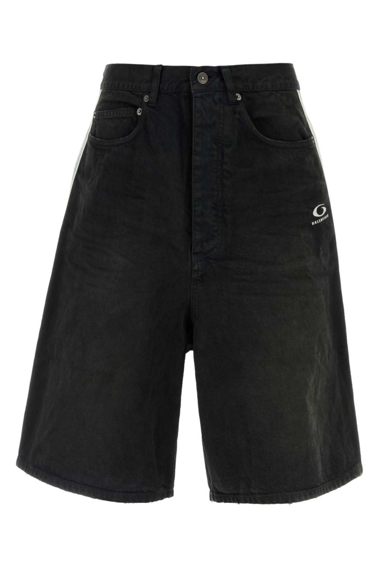 Black Denim Bermuda Shorts Darkbrownblack Exterior: Cotton - Men