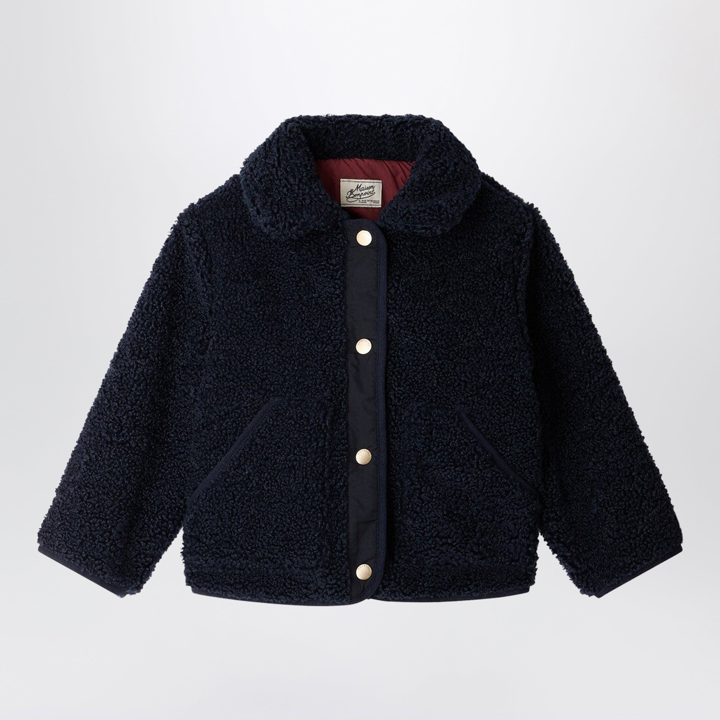 Navy blue Moline reversible jacket in sherpa-effect fleece