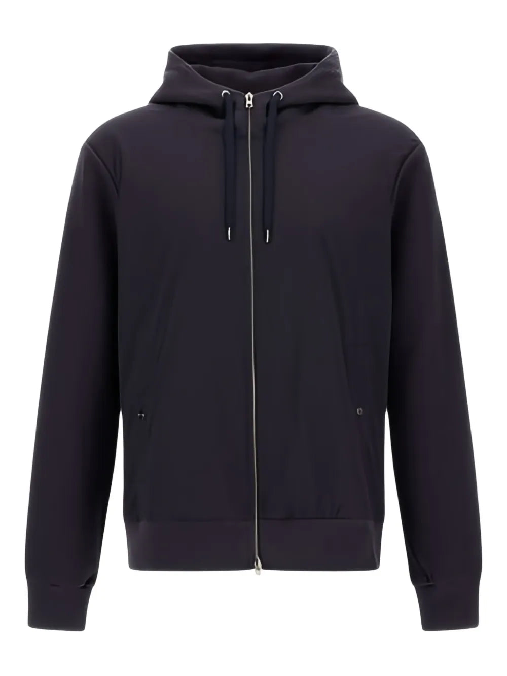 Ribbed Panel Zip-Front Hoodie — Navy
