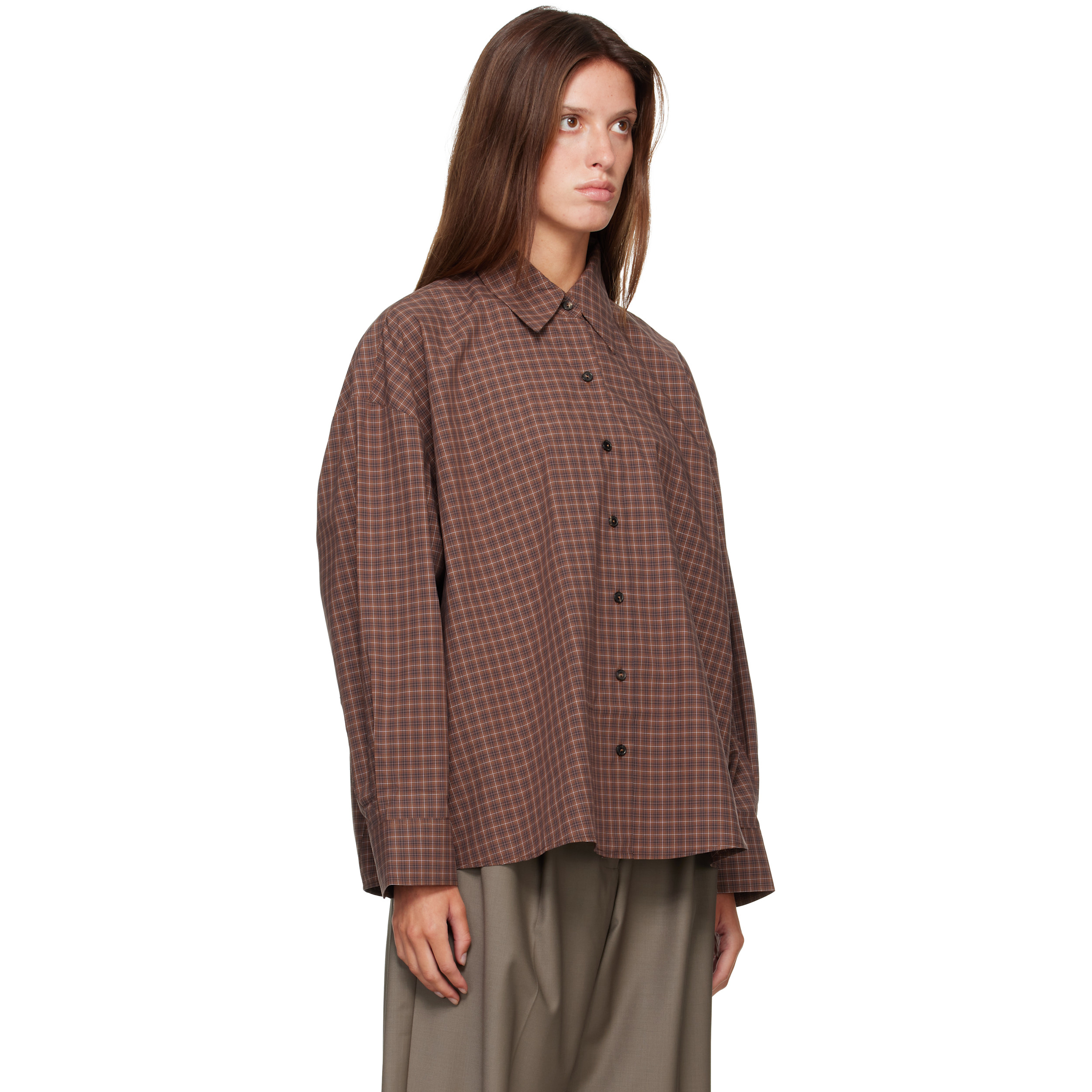 Brown Checked Oversized Shirt