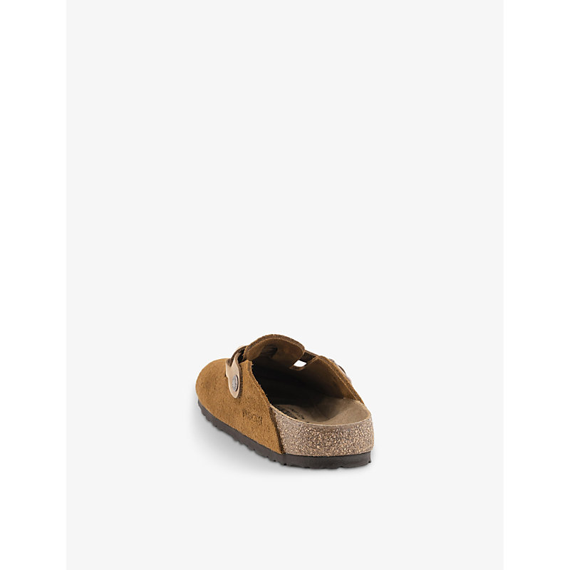 Womens Braided Mink Boston Logo-embossed Suede Clogs