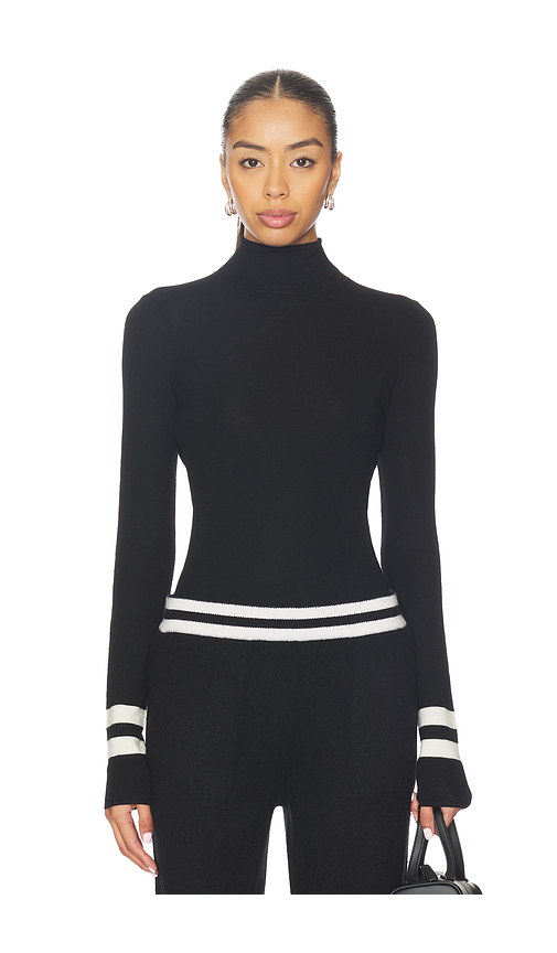 White & Warren Superfine Merino Striped Fitted Turtleneck in Black. - L also in