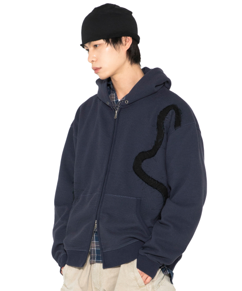XTT151 Flow Applique Waffle Hoodie Zip-Up