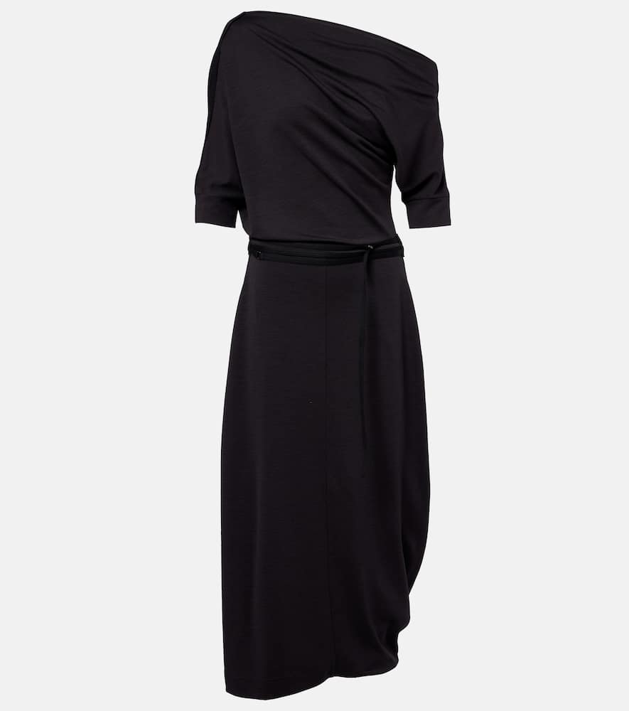Belted asymmetric midi dress