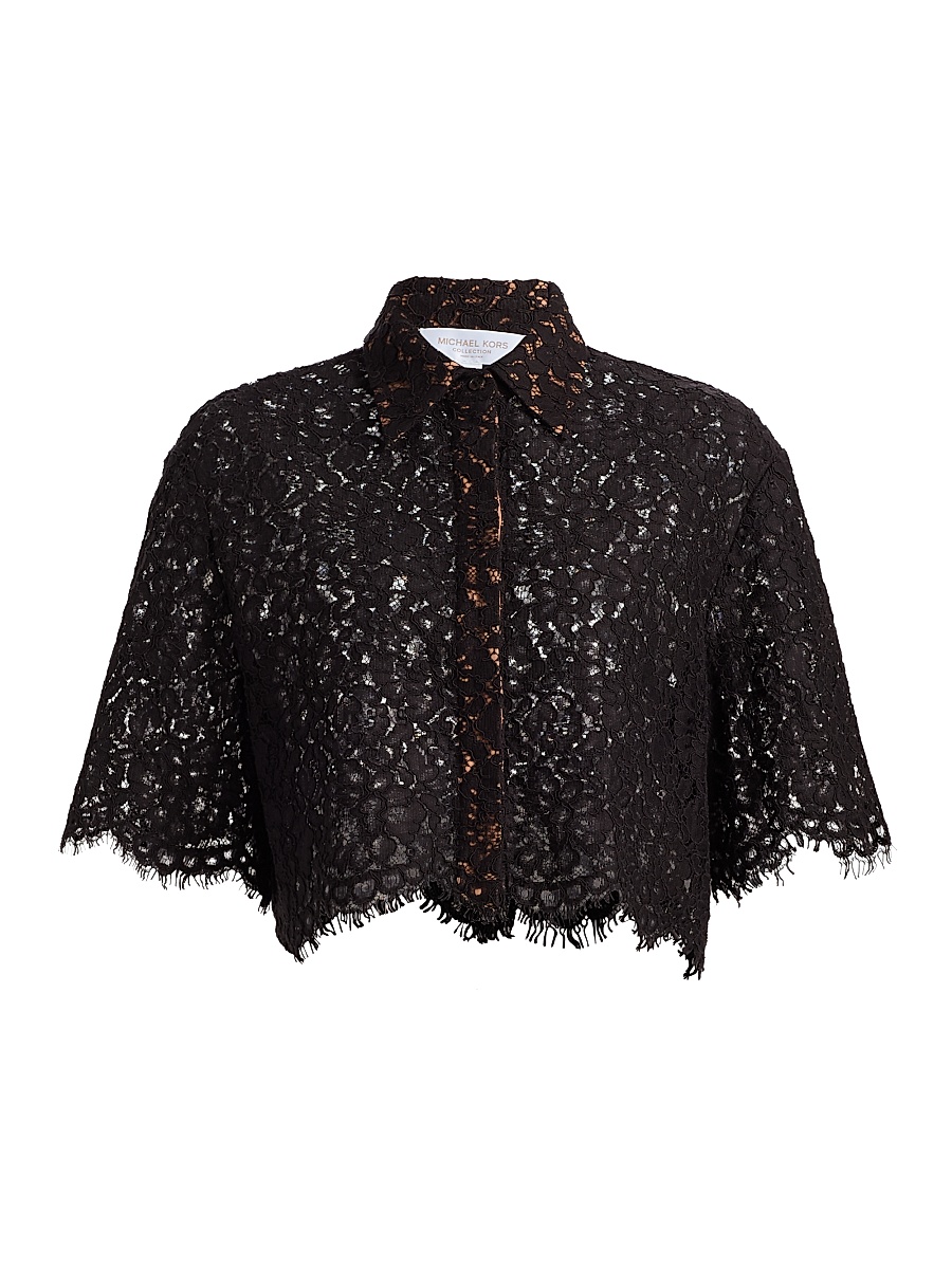 Women's Crop Lace-Trim Shirt - Black
