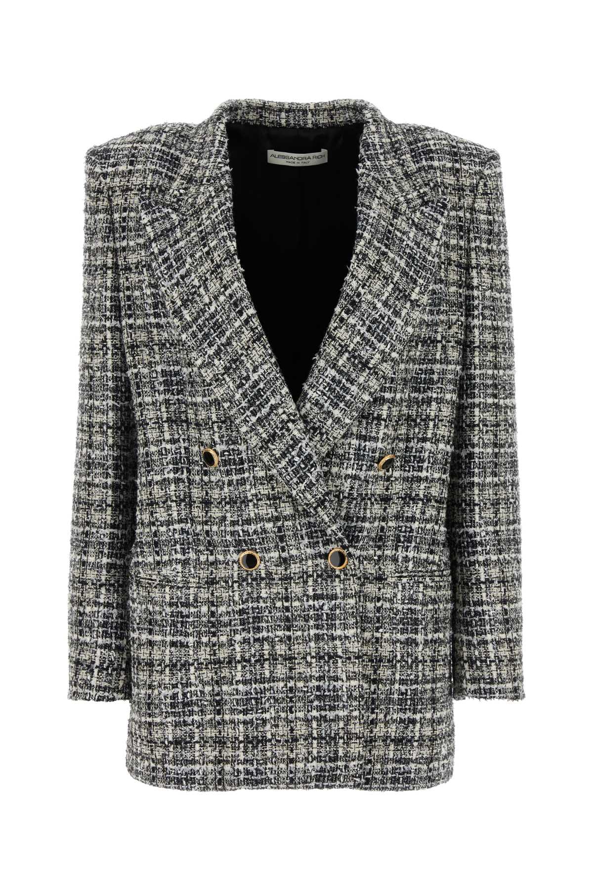 Tweed Double-Breasted Blazer — Black