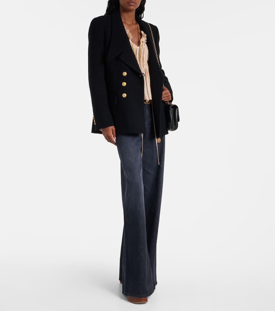 Chloé Shirred cropped lace-trimmed silk blouse