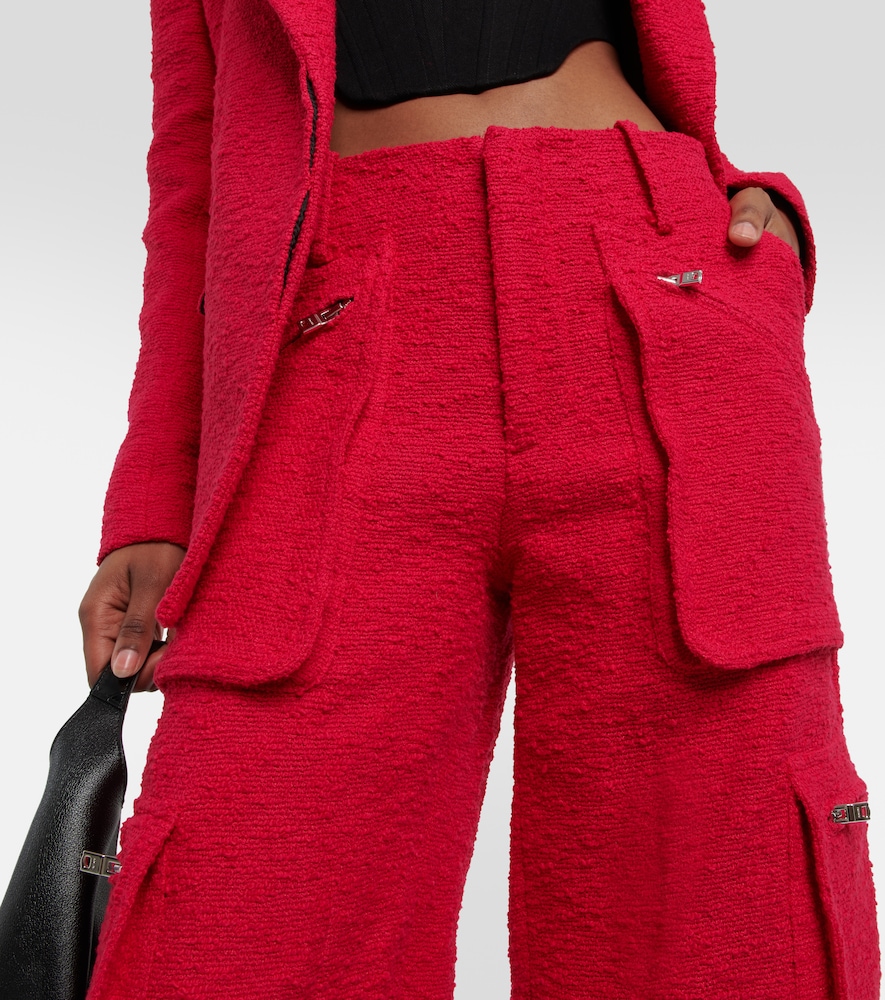 High-rise wide-leg bouclé cargo pants