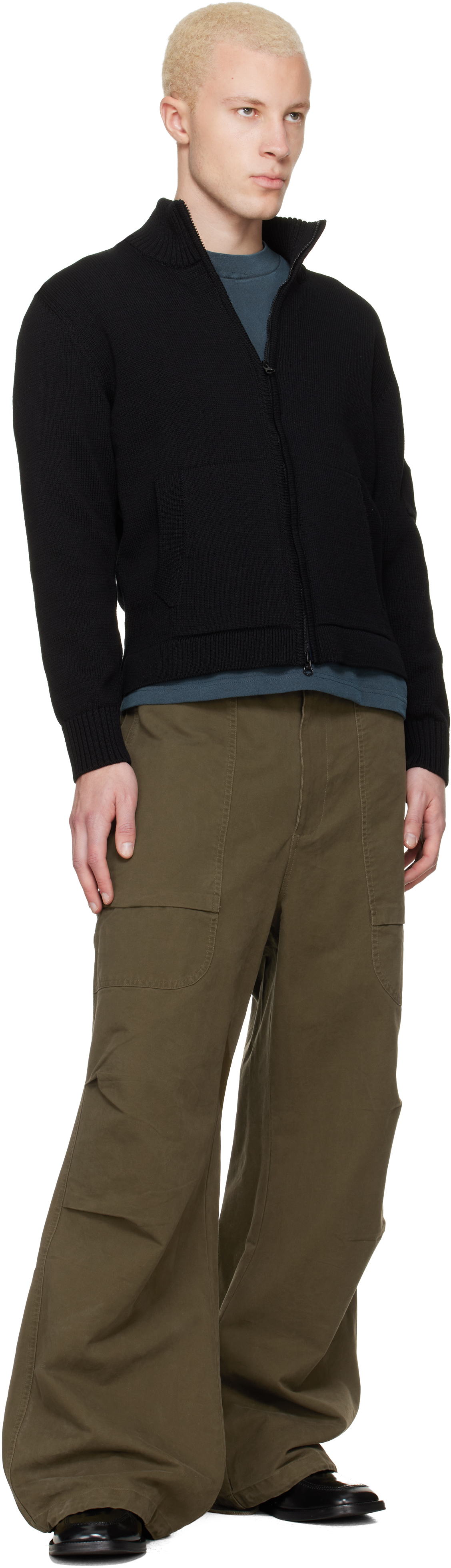 Black Compact Cotton Zipped Cardigan Sweater