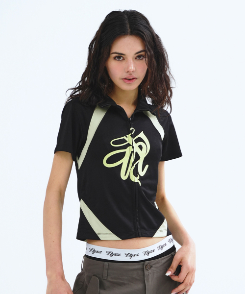 EMBLEM MOCKNECK ZIP-UP TOP BLACK
