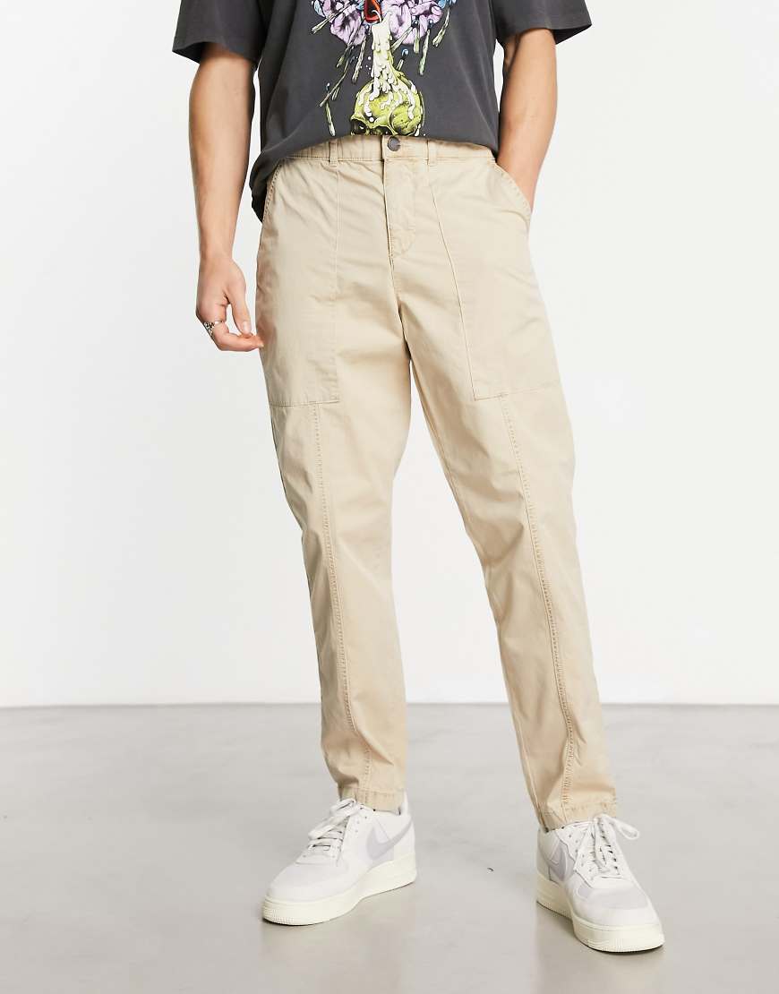 Jack & Jones Intelligence tapered carrot fit worker pants in beige-Neutral