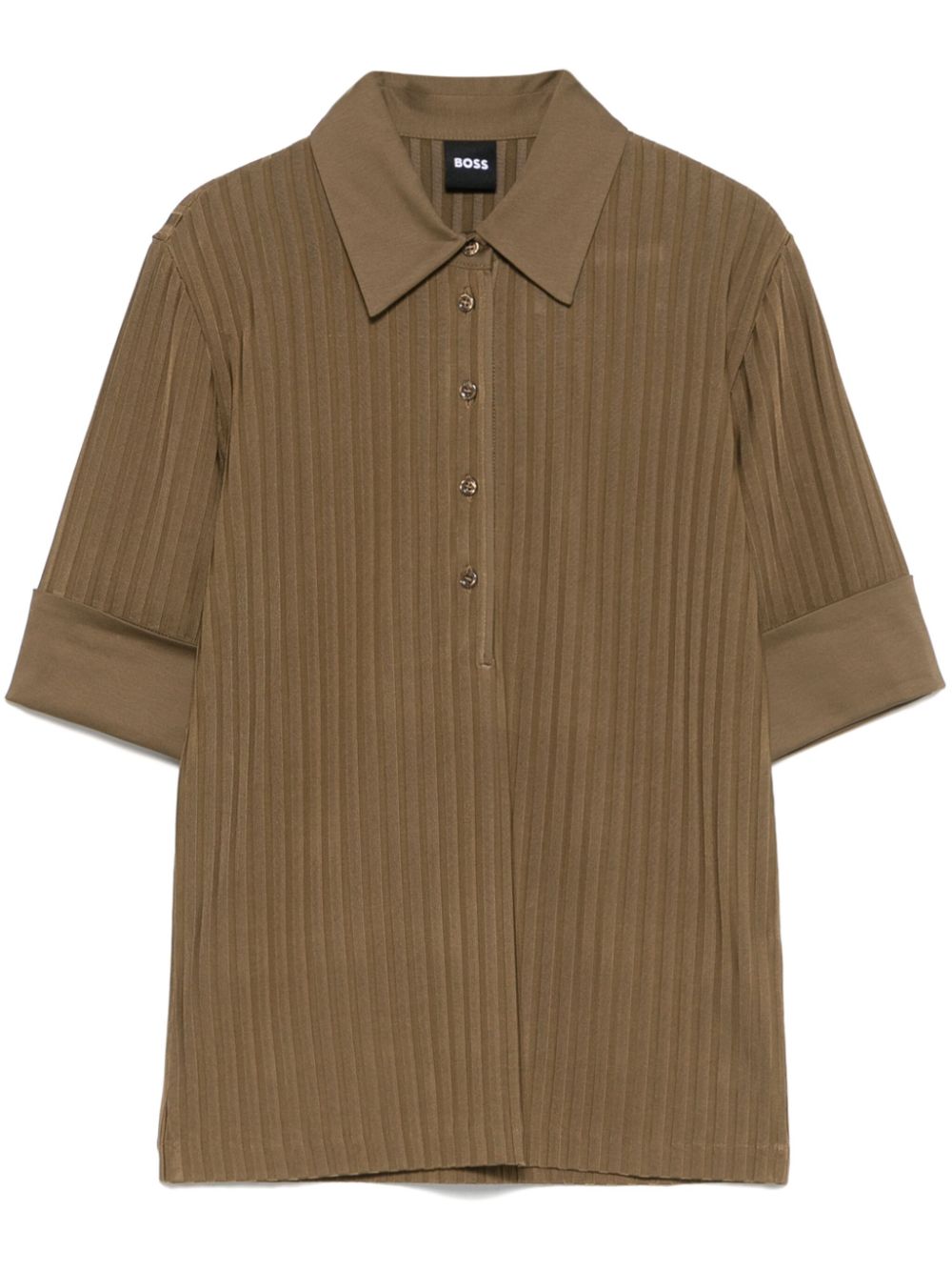 Ribbed polo top - Brown