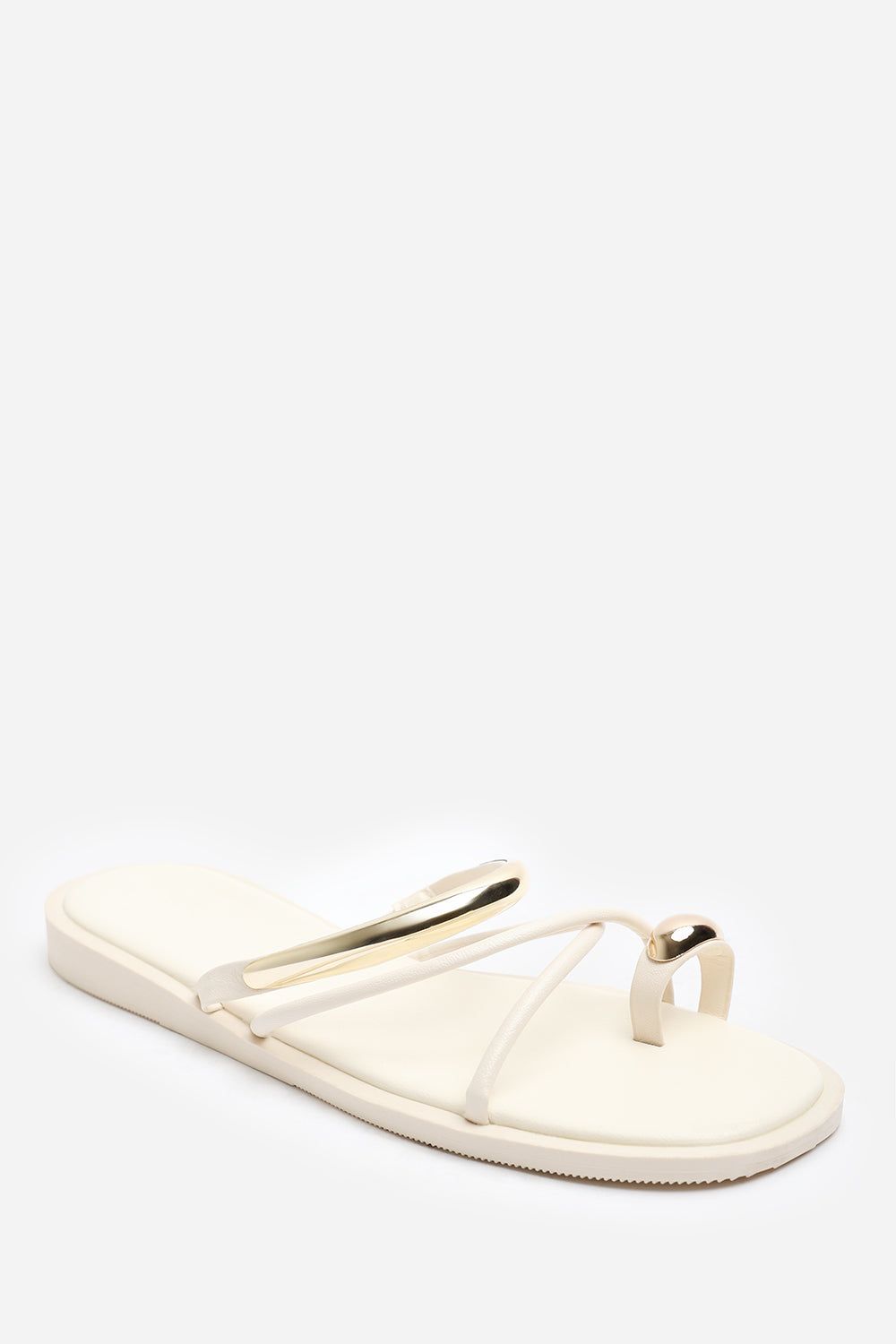 Where's That From Women's Zelina Strappy Metal Toe Loop Slide On Sandal in Crea