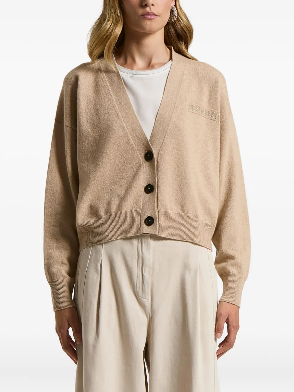 Virgin Wool Blend Cardigan — Beige