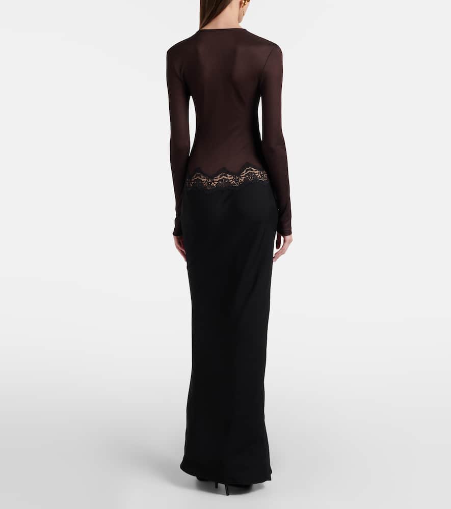 Cutout lace-trimmed jersey gown
