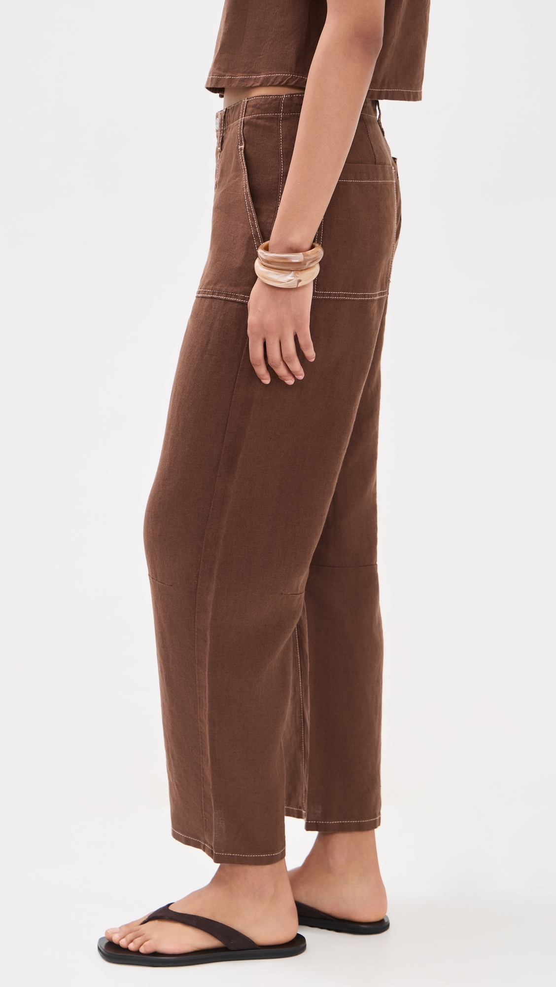 Mid Rise Linen Utility Barrel Pants Cocoa
