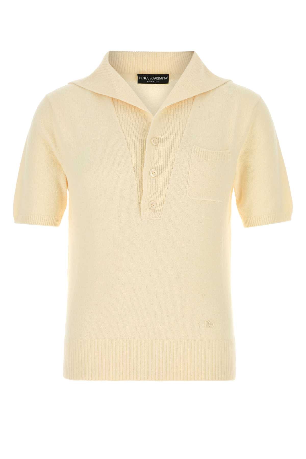 Cotton Blend Polo Shirt — Beige