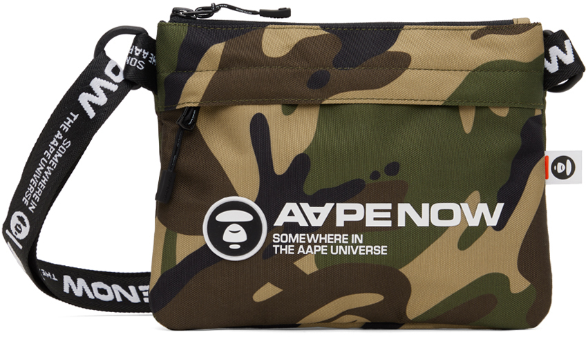 AAPE by A Bathing Ape Green Moonface Patch Camo Bag