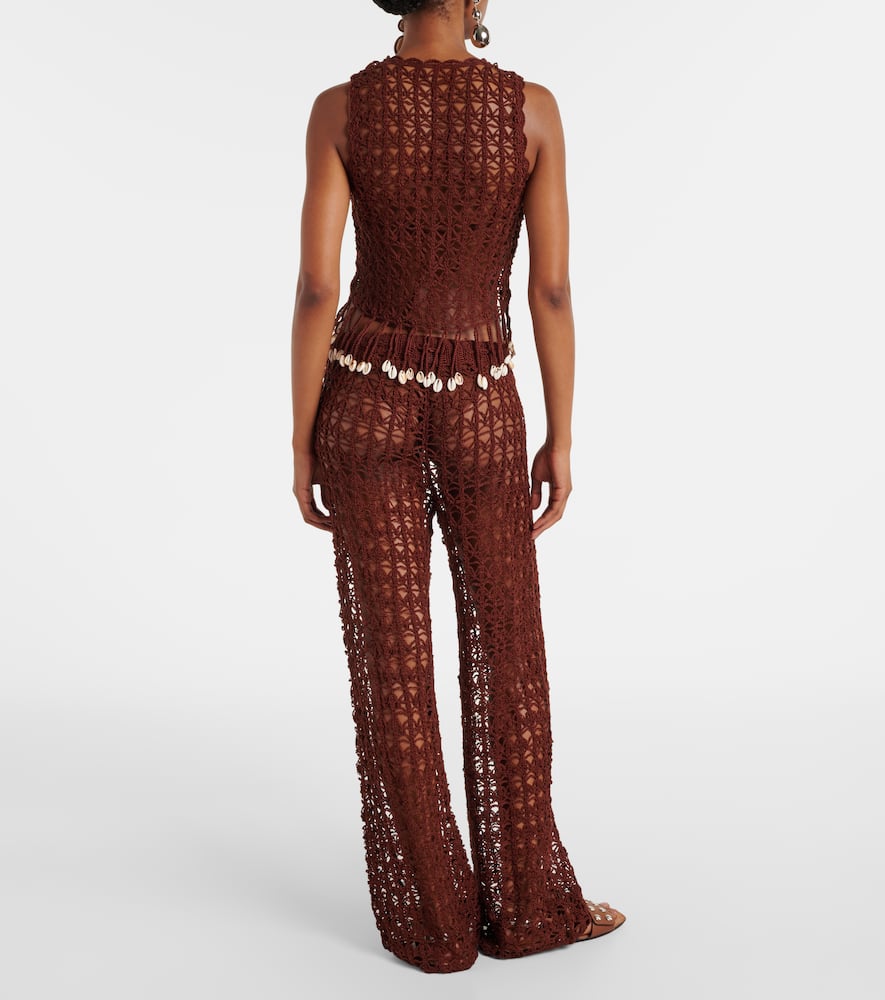 Crochet cotton wide-leg pants