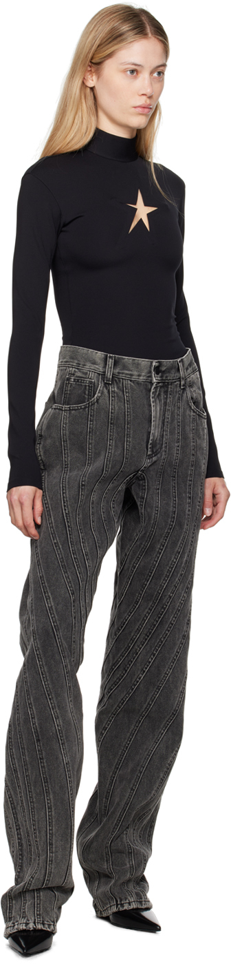 Mugler Black Washed Spiral Baggy Jeans
