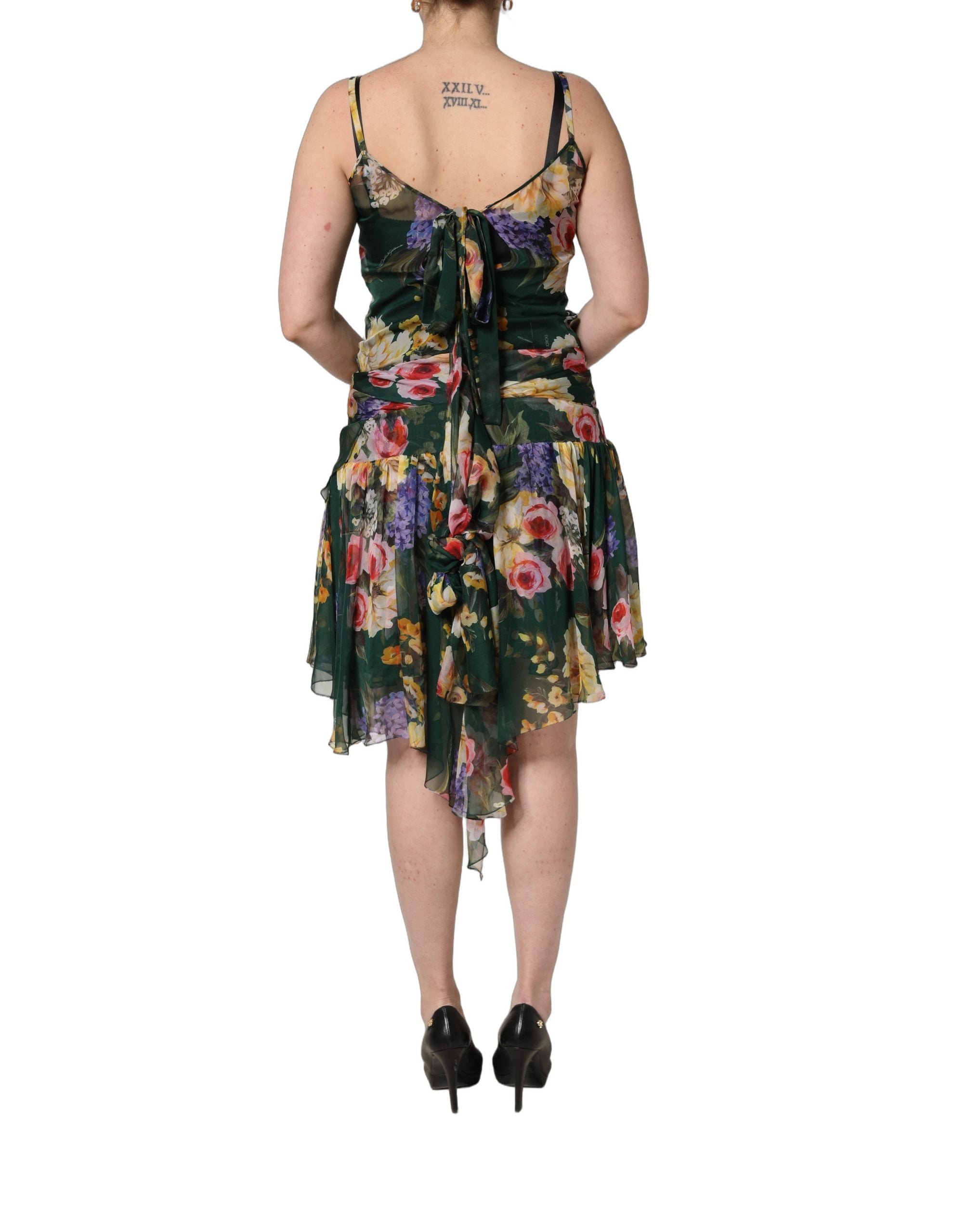 Floral Print Silk Dress — Green