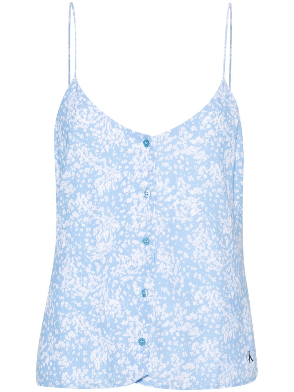 Floral-print crepe blouse - Blue