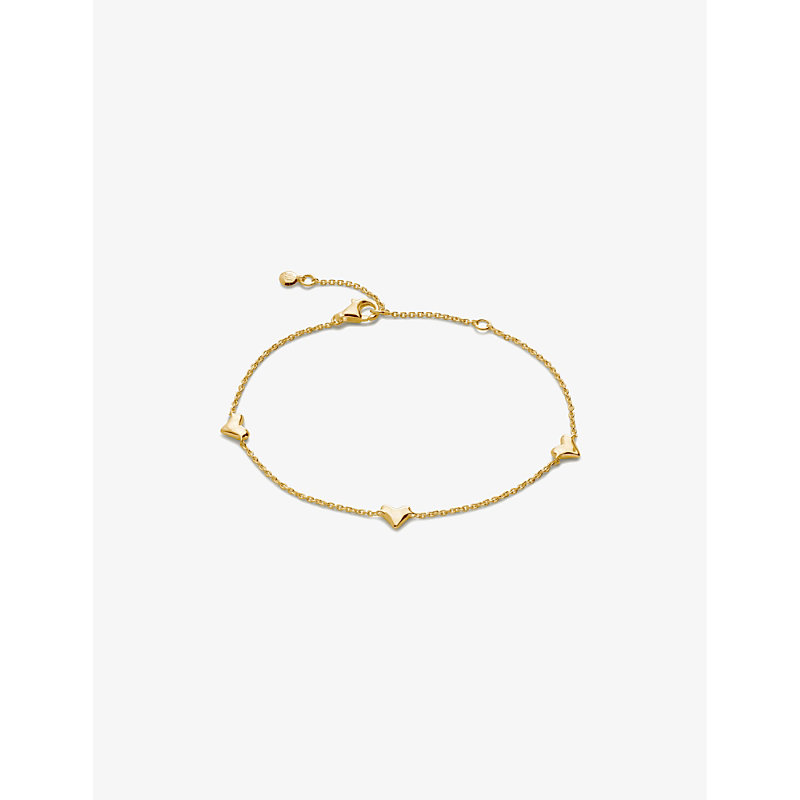Womens Yellow Gold Heart Station 18ct Yellow Gold-plated Vermeil Sterling-silver Chain Bracelet 