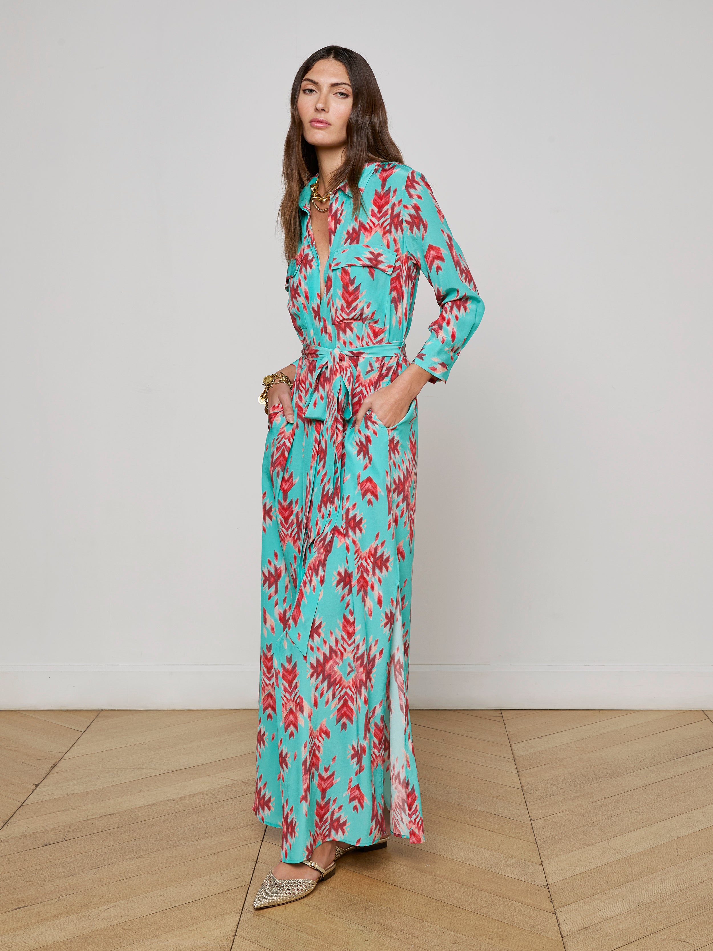 Cameron Silk Shirt Dress In Pool Blue