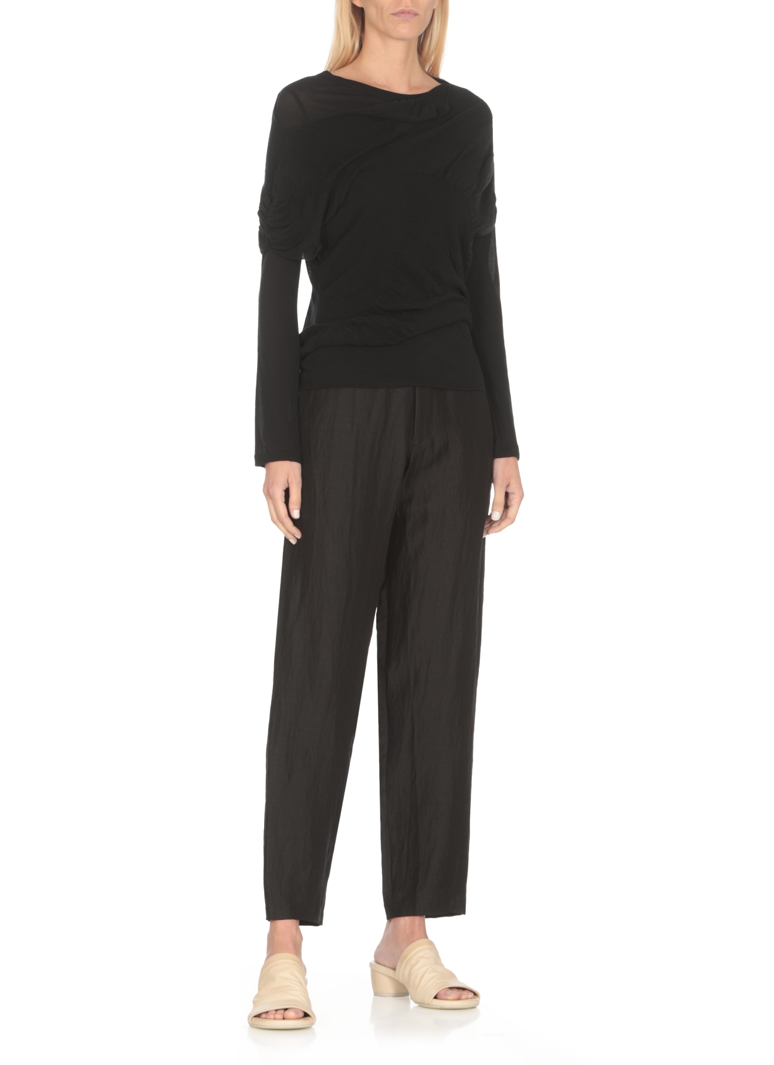 Crease-effect tapered trousers - Black
