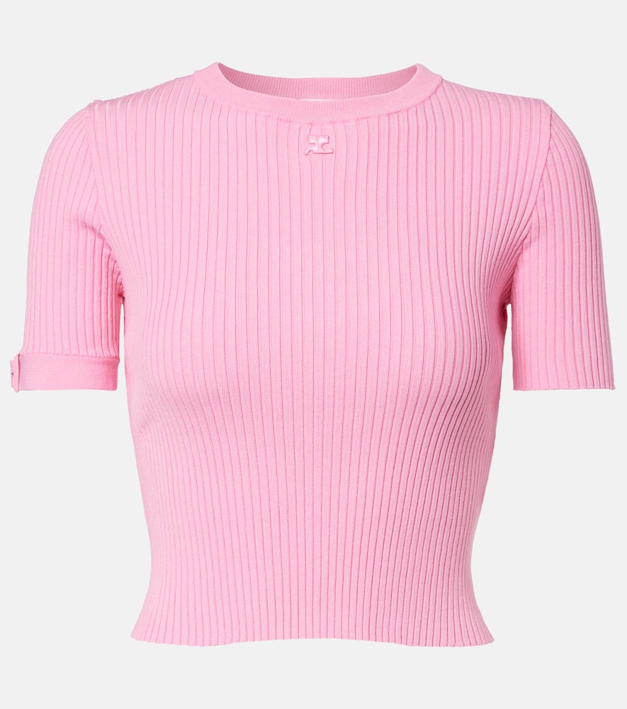 Courrèges Logo ribbed-knit crop top