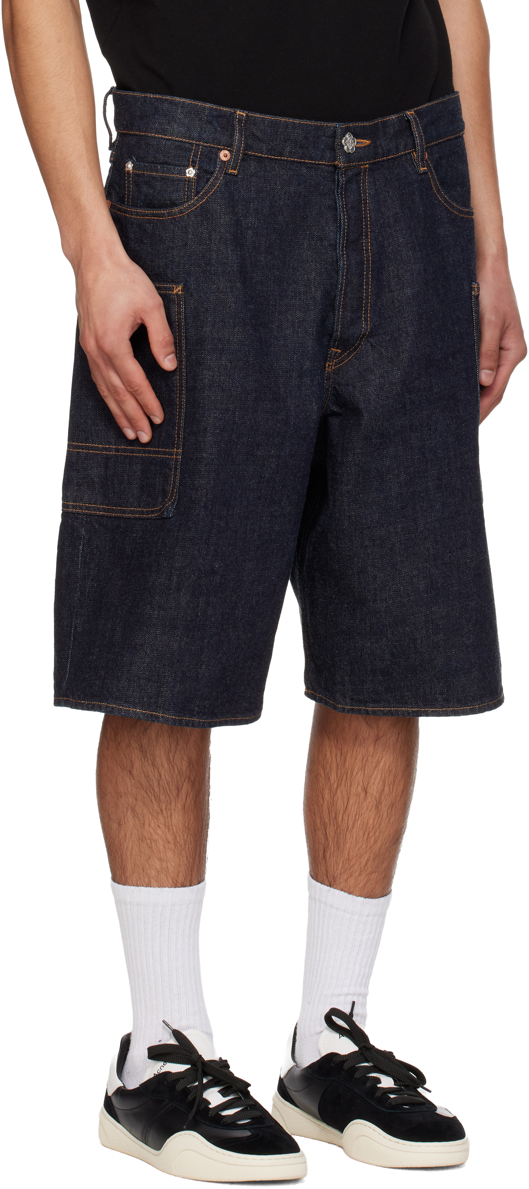 Navy Paris Cargo Monkey Fit Denim Shorts