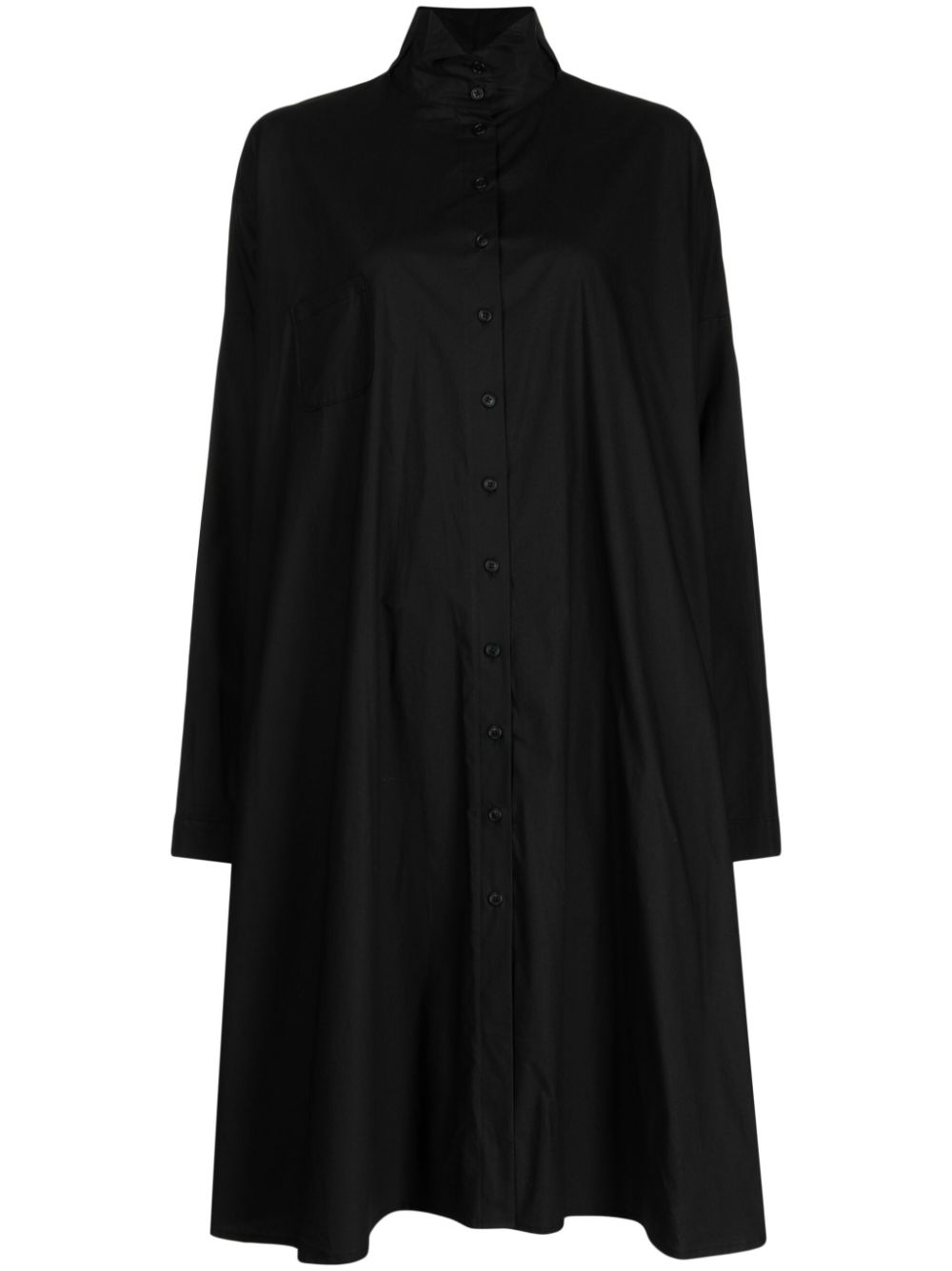Mock-neck column midi shirtdress - Black
