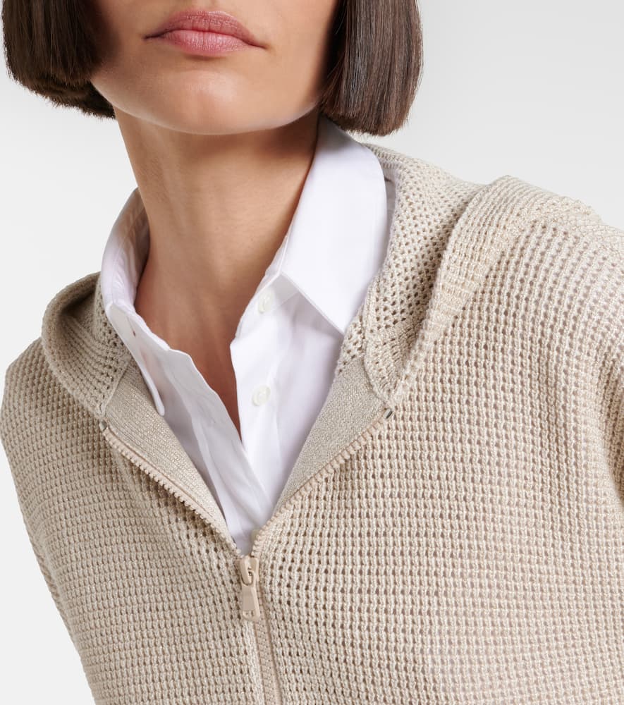 Open-knit cotton-blend lamé zip-up hoodie