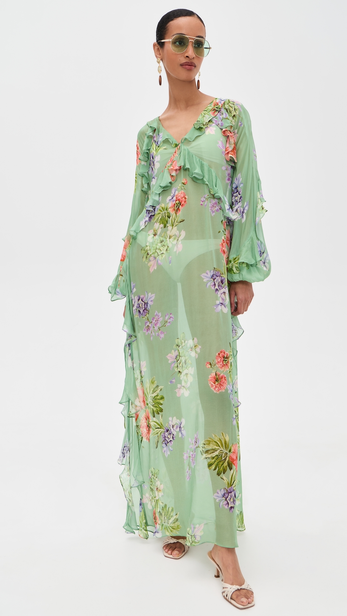Long Ruffle Caftan Green