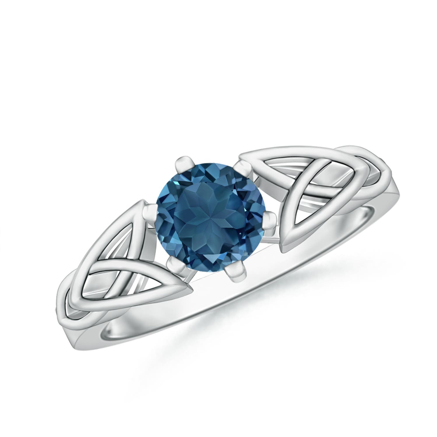 Angara 0.95 Carat Solitaire Round London Blue Topaz Celtic Knot Ring in Platinum