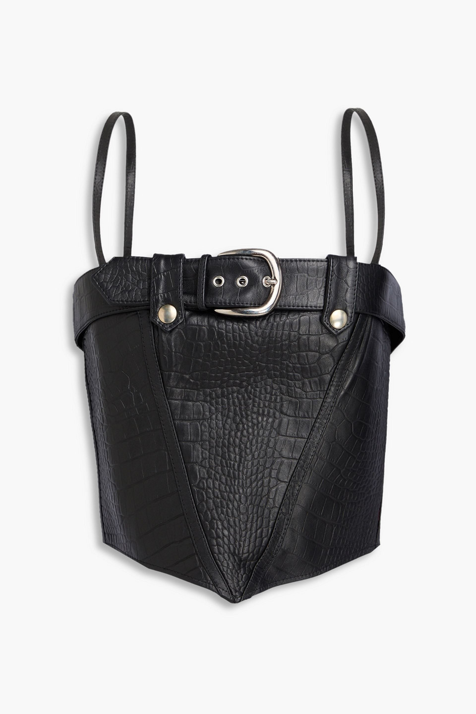 Cropped croc-effect leather top - Black - IT 44