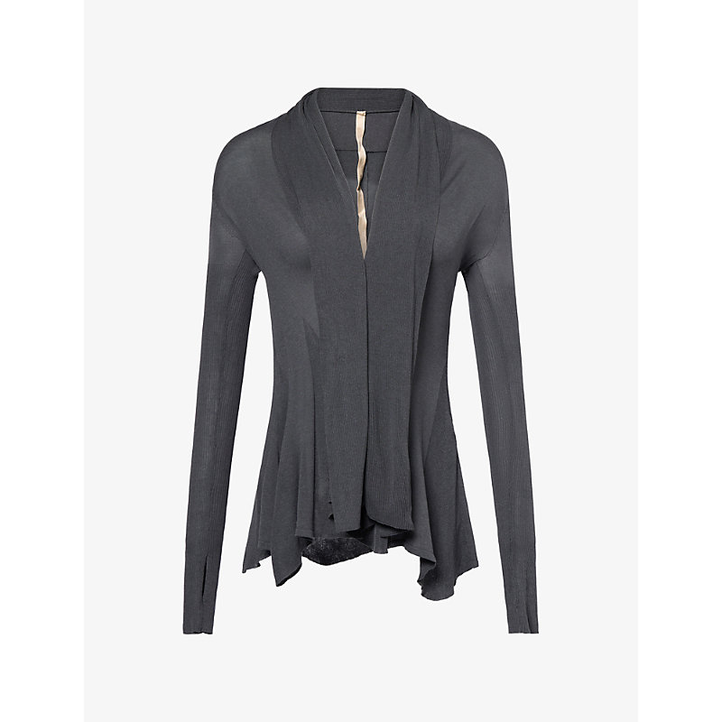 Womens Fishtail-Hem Ribbed Knitted Cardigan