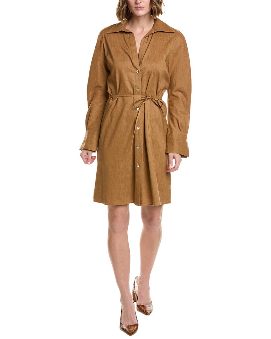 Tie-Back Linen-Blend Shirtdress