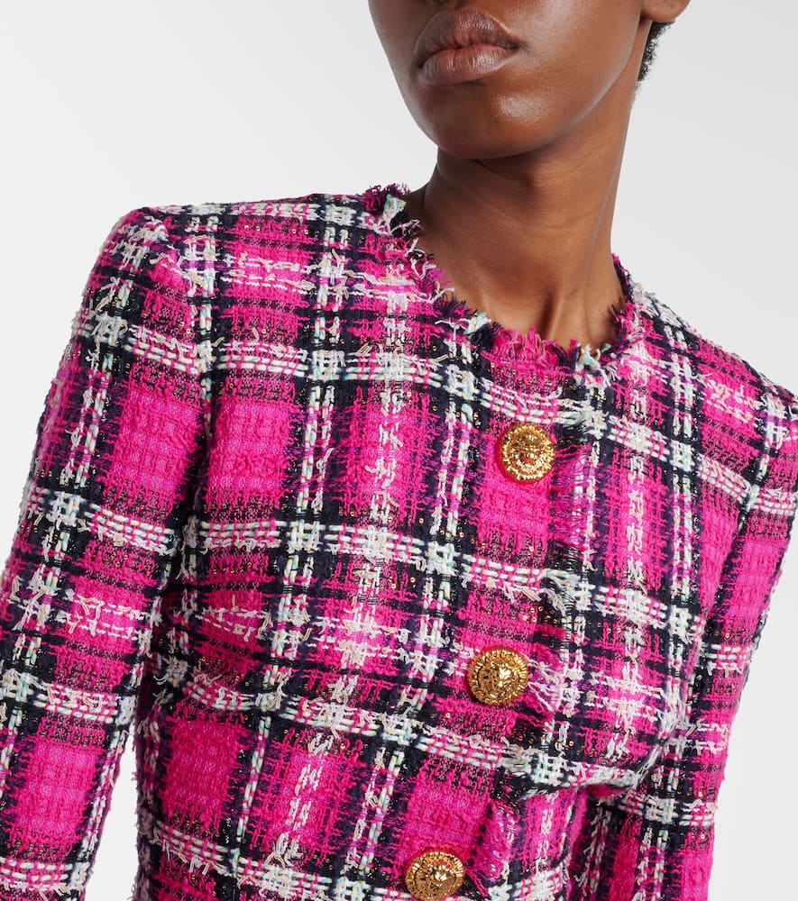 Plaid cotton and wool-blend minidress