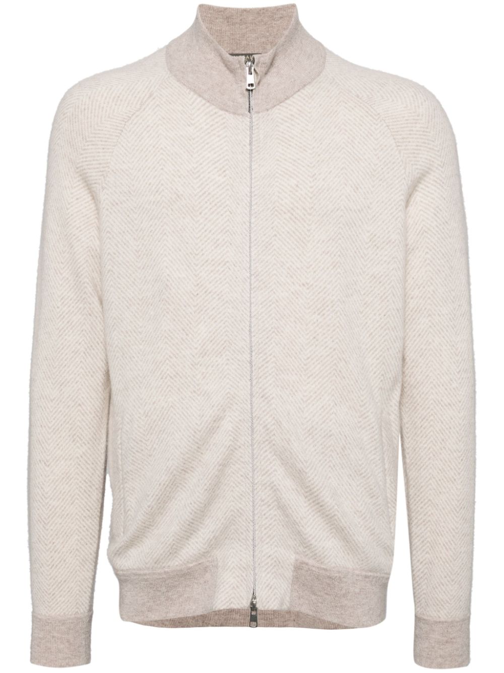 Herringbone organic cashmere jacket - Neutrals