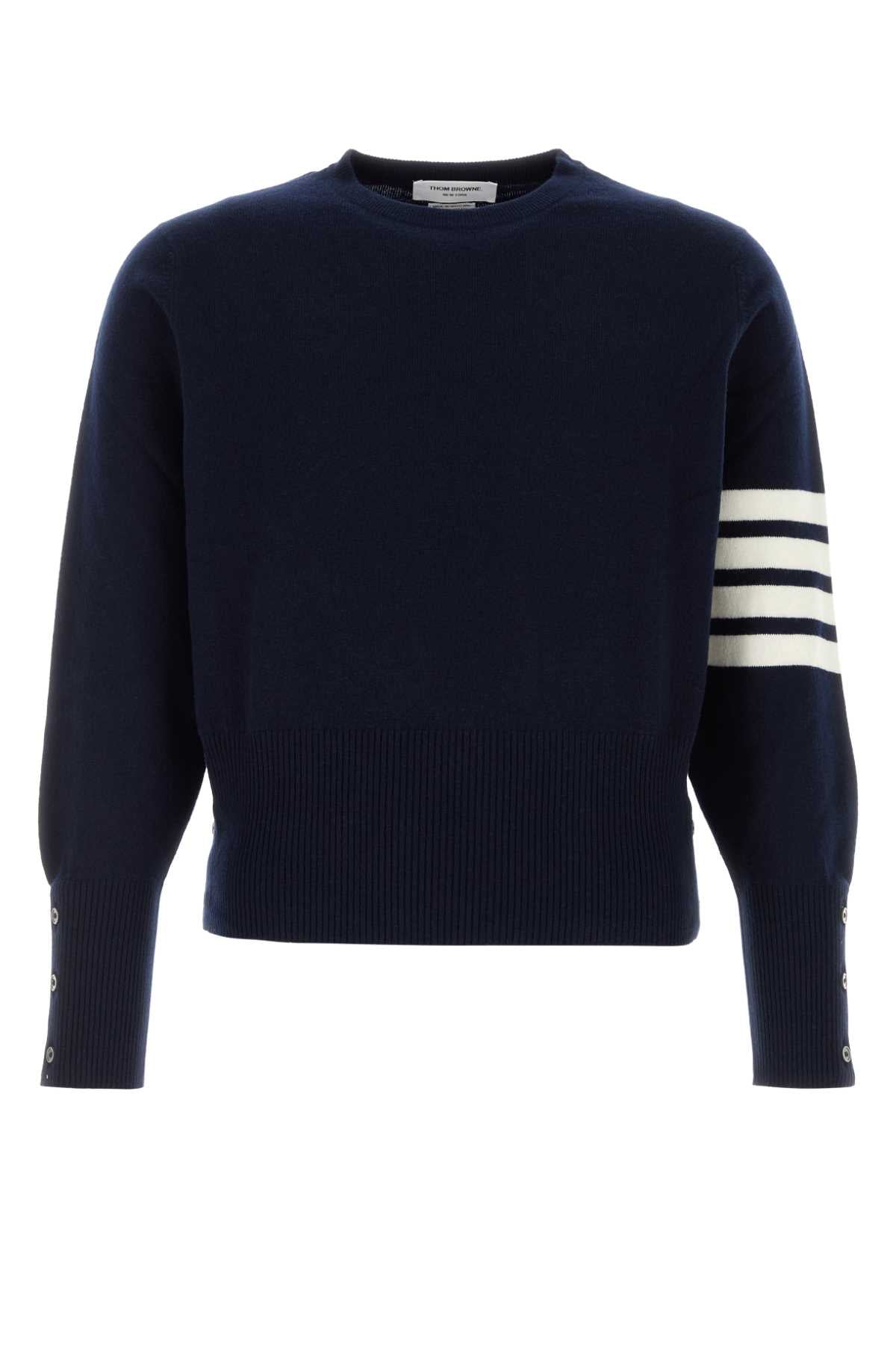 Crewneck Cashmere with Signature Stripe Sweater — Navy