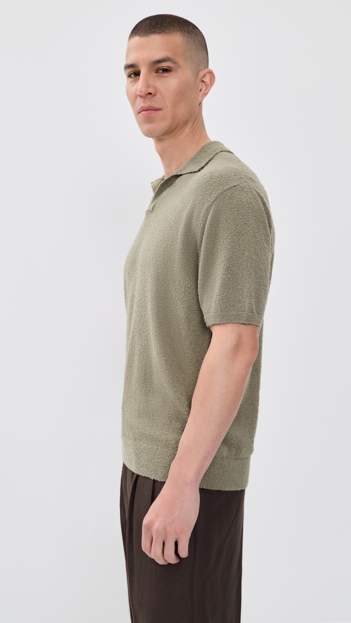 Boucle Knit Polo Pebble Green