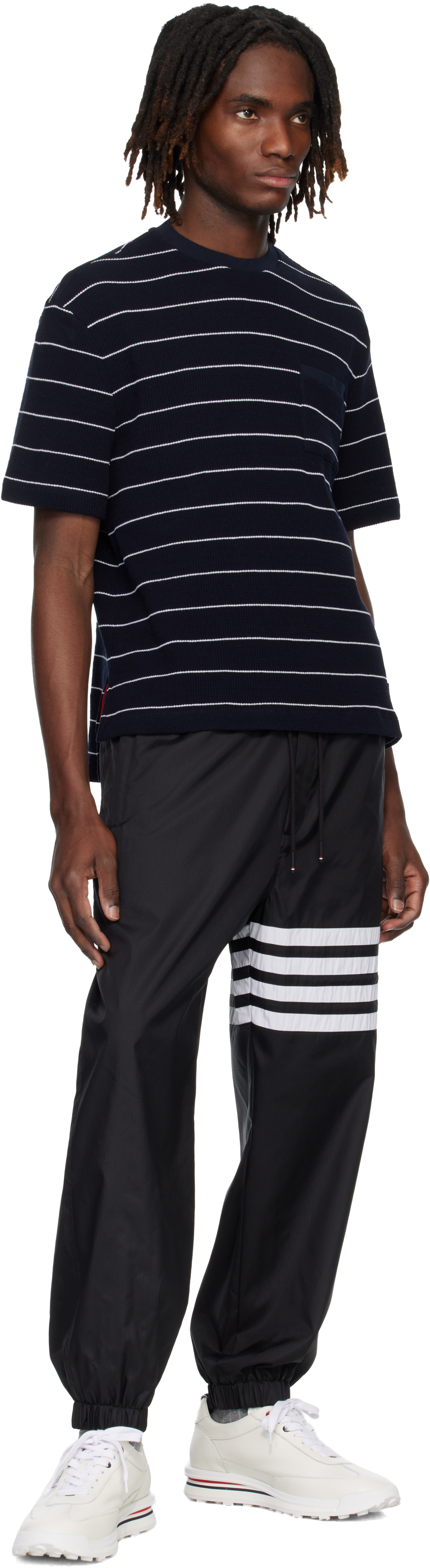 Navy Textured Stripe Waffle T-shirt