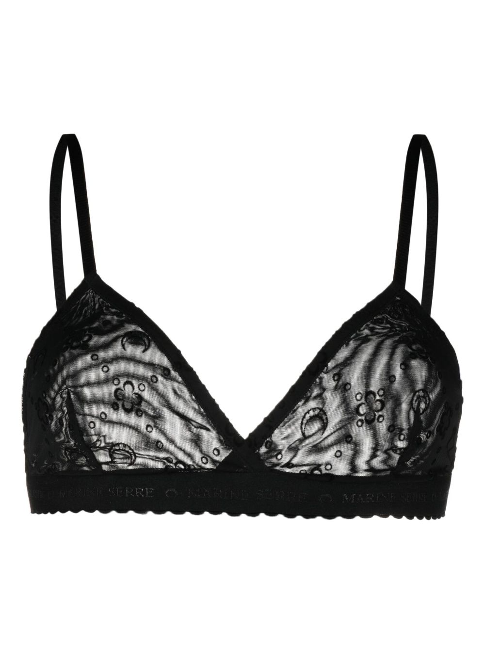 Logo-flocked mesh bra - Black