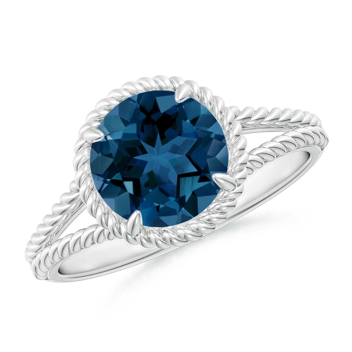Angara 2.35 Carats London Blue Topaz Twist Rope Split Shank Ring in Platinum