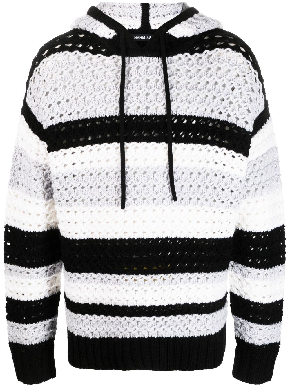 Stripe-pattern hooded wool jumper - Black